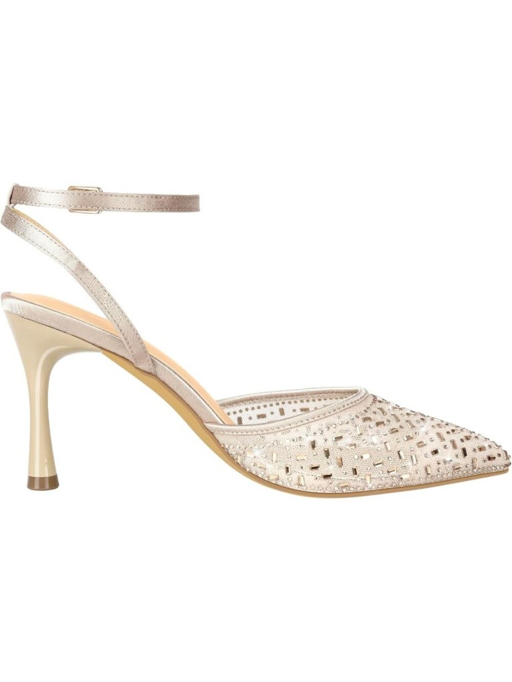 Women's Apricot Faux Leather Mesh Sparkly Closed Toes Heels With Ankle Strap - Picture 5 of 5